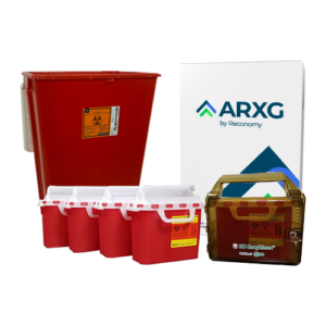 18-Gallon Mail-In Take-Back Sharps Container with 5.4-Quart Sharps Containers (4-Pack) & Enclosed Translucent Wall Mount