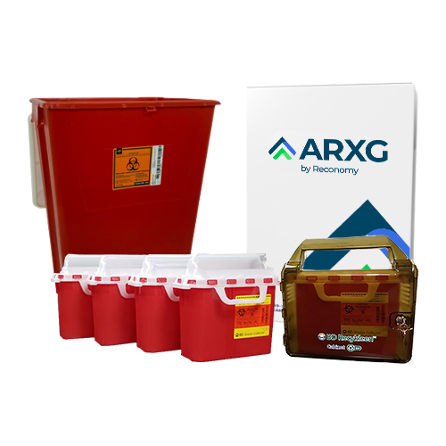 18-Gallon Mail-In Take-Back Sharps Container with 5.4-Quart Sharps Containers (4-Pack) & Enclosed Translucent Wall Mount
