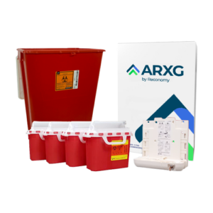 18-Gallon Mail-In Take-Back Sharps Container with 5.4-Quart Sharps Containers (4-Pack) & Locking Bracket Wall Mount
