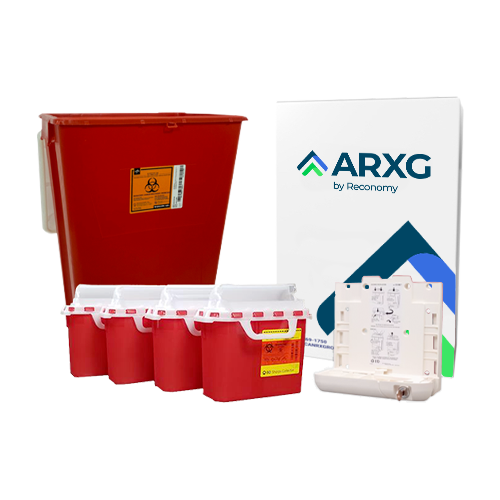 18-Gallon Mail-In Take-Back Sharps Container with 5.4-Quart Sharps Containers (4-Pack) & Locking Bracket Wall Mount