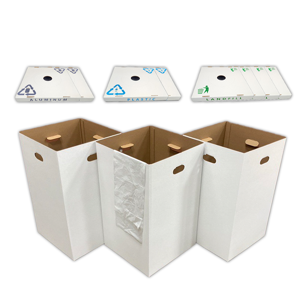 Event Bundle: 42-Gallon Corrugated Cardboard Waste and Recycling Boxes with Various Lids (8-Pack)