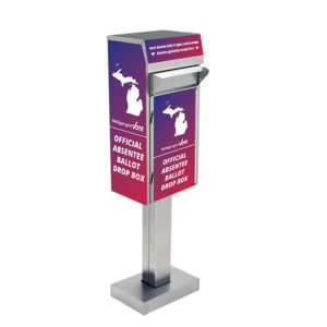 State of Michigan Extra-Small Ballot Drop Box (450) with Plastic Collection Tote, On Concrete