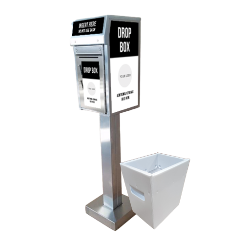 Small Payment Drop Box (500) with Plastic Collection Tote — Walk Up, On Concrete