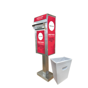 Small Document Drop Box (450) with Plastic Collection Tote, On Concrete