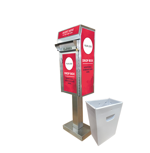 Small Document Drop Box (450) with Plastic Collection Tote, On Concrete