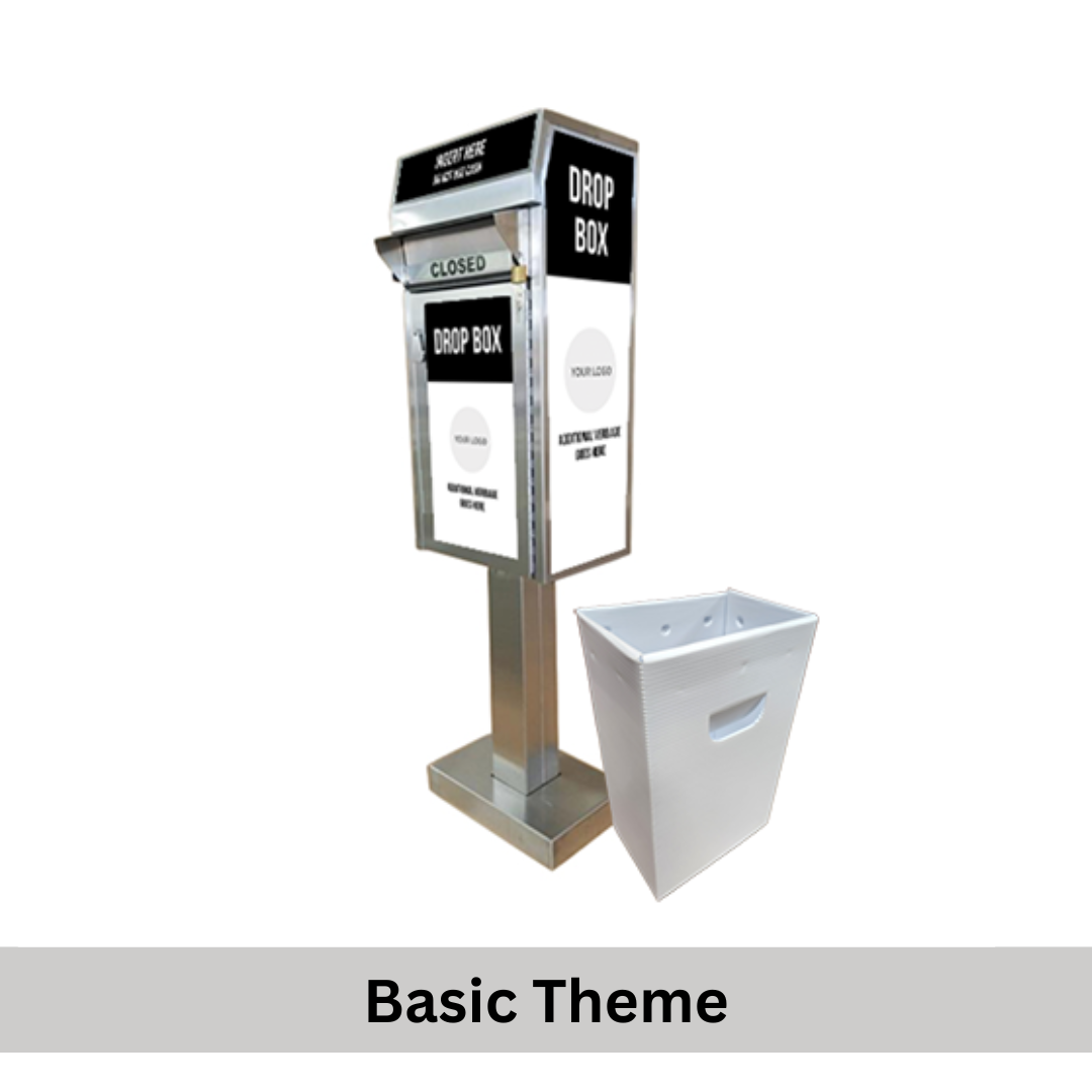 Small Document Drop Box (450) with Plastic Collection Tote, On Concrete - Image 2